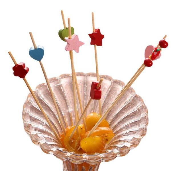 

forks disposable flower stick color bamboo fruit creative toothpick cocktail decorative dessert fork