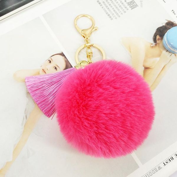 

keychains casual pompom ball tassel key chains fake fur puffy balls bags pendants decorations keyring car accessories jewelry ornament, Silver