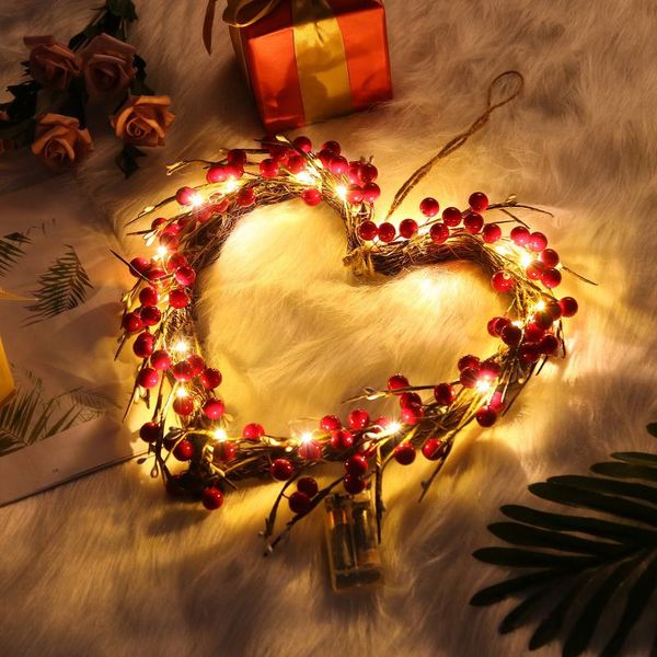 

16-inch heart-shaped valentine's day decorative garland with lights rattan heart sepak takraw diy home table decoration supplies