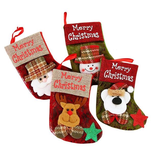 

christmas decorations stockings set of 4 fireplace hangings with plush cuff santa snowman reindeer elf for h