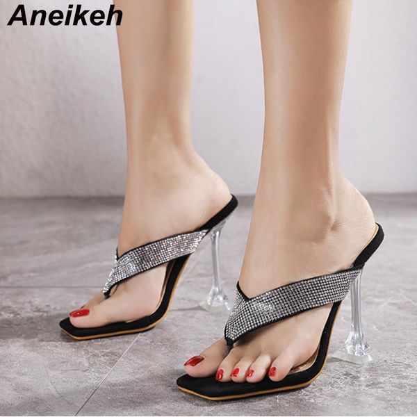 

slippers aneikeh femmes chaussures summer 2021 head peep toe bling fashion leisure shallow retro stiletto heels ladies shoes, Black