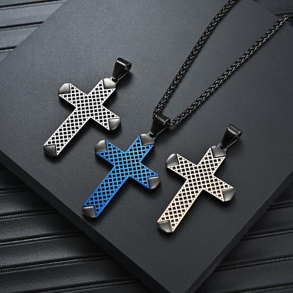 

pendant necklaces european and american fashion trend stainless steel men's titanium two-color matching cross necklace, Silver