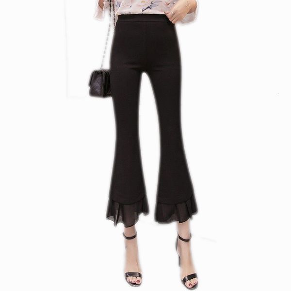 

2021 new spring chiffon women's wide lace amendment skinny slim legging black lady elastic plus size burning pants z189 l6h3, Black;white