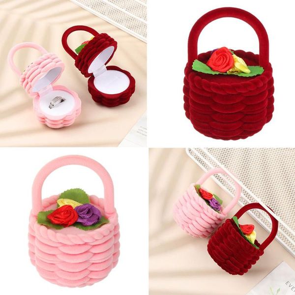 

jewelry pouches, bags 1pc flower basket earring ring box,flannel velvet storage gift box valentine's day container wedding display pack, Pink;blue