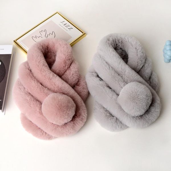 

scarves scarfs for lady & kids colorful scarf imitation hare fur female neck thick warm sleeve, Blue;gray