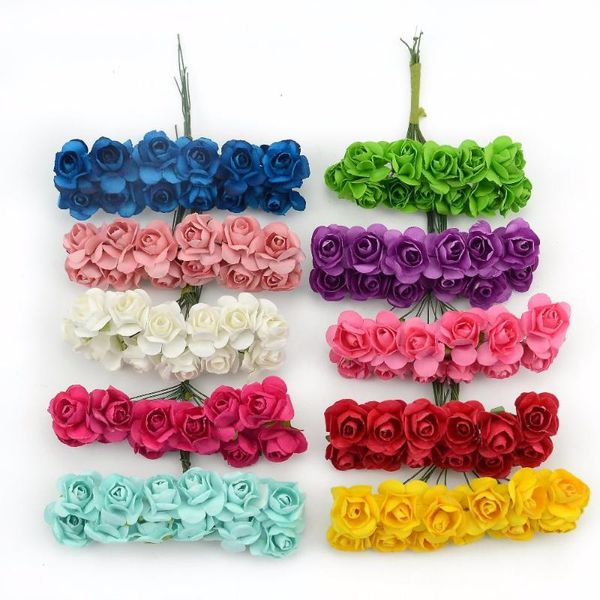 Ghirlande di fiori decorativi 1440 pezzi Mini mani artificiali di rosa di carta per la decorazione di nozze Scrapbooking Piccolo bouquet di fiori finti