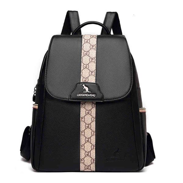 

backpack women's bag kangaroo soft leather 2021 double shoulder fashion simple large capacity mommy