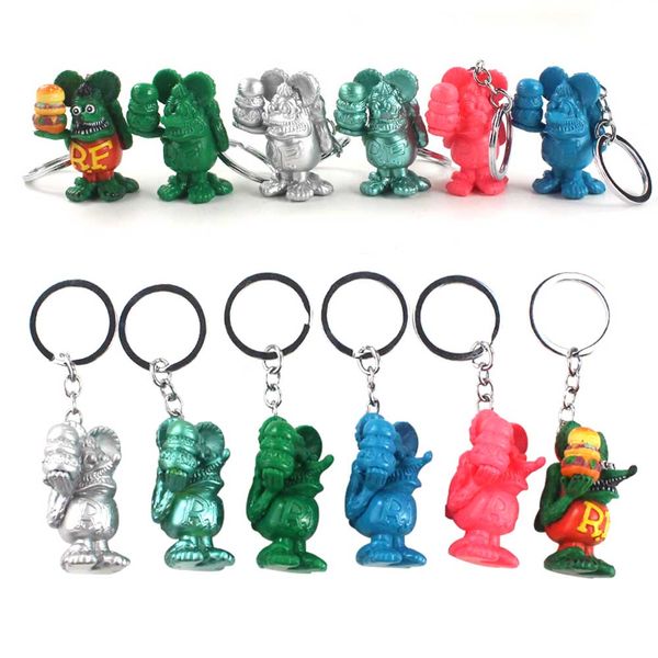 

5cm 6Colors Tales of the Rat Fink Figures Cartoon Crazy Mouse Ratfink PVC Figure Keychain Ring Toys