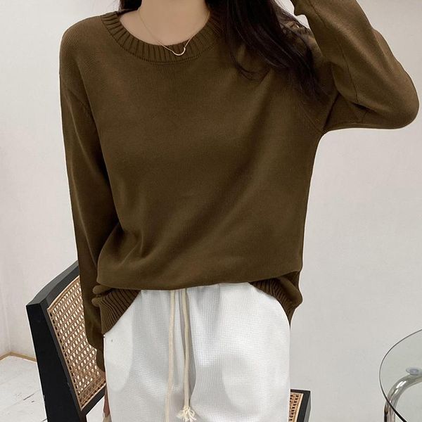 

women's sweaters 2021 sweater mujer loose o-neck pullover women solid knitted pull femme autumn winter long sleeve black jersey, White;black