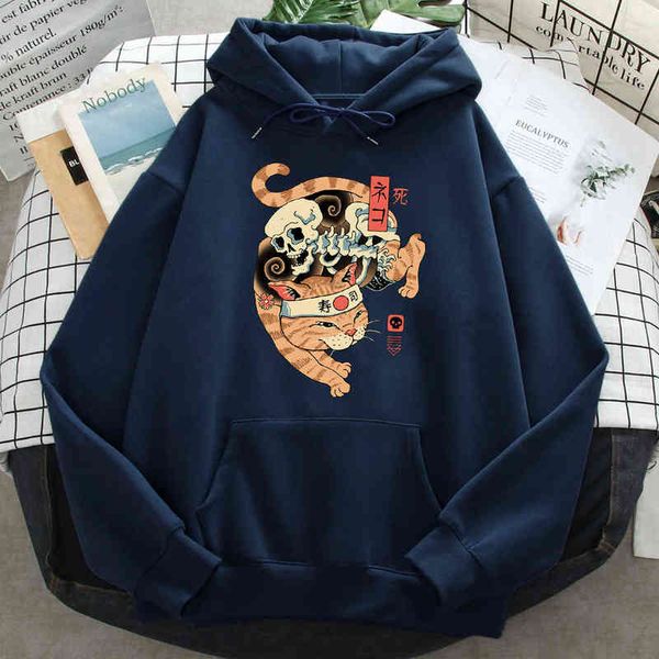 Anime japonês ukiyoe impressão velo sweatshirts homem harajuku solto vintage com capuz nova chegada solto hip hop masculino streetwear topo h1227