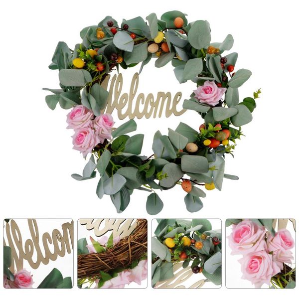 

simulation eucalyptus garland pendant egg design door easter wreath (welcome)