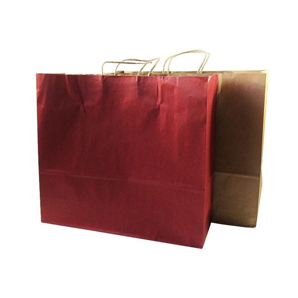 

gift wrap 10 pcs/lot multifuntion kraft paper bags with handle 2 color optional party holiday recyclable package bag 44*40*14cm