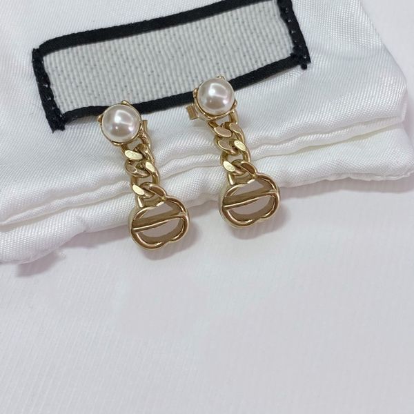 

luxury designer earrings studs classic pearl chain letter stud 925 silver needle l-g11, Golden;silver