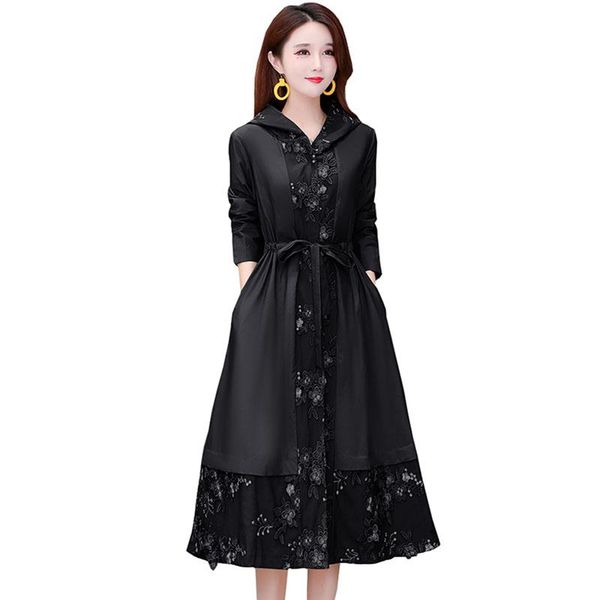 

women's trench coats windbreaker women mid-length europe style waist atmosphere spring fashion temperament all-match plus size female c, Tan;black