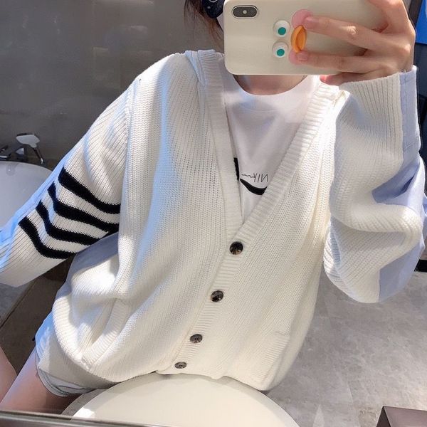 

tb stitched hooded shirt women's 2021 autumn winter new net red v-neck college style sweater coat student, White;black