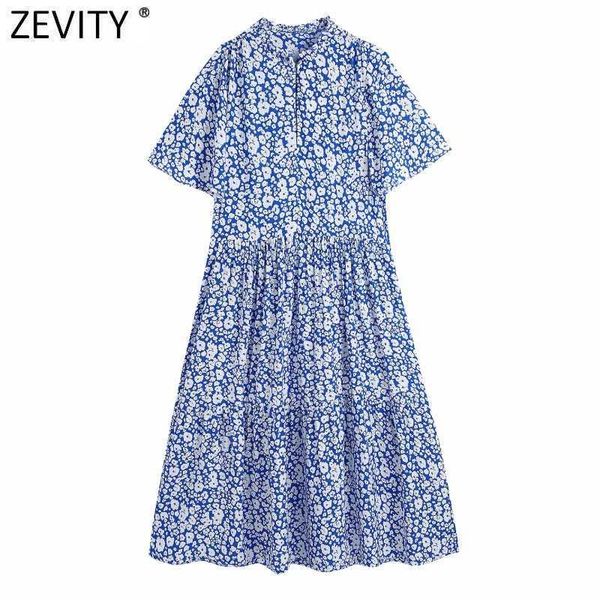 

zevity women vintage blue floral print casual a line midi dress female agaric lace chic short sleeve kimono vestidos ds8377 210603, Black;gray