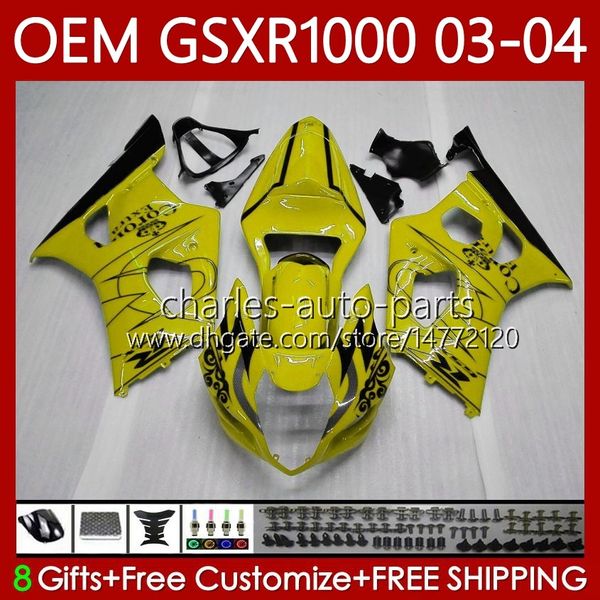 OEM Bodys per Suzuki GSXR1000 K3 GSXR 1000 Giallo Nero CC 03-04 Bodywork 67No.125 GSXR-1000 K 3 GSX R1000 2003 2004 GSX-R1000 1000CC 03 04 Carenatura stampo iniezione 100% Fit