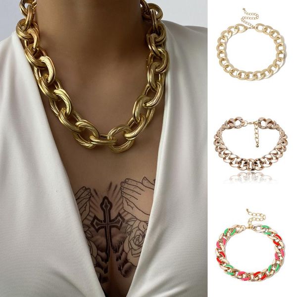 

hip hop exaggerated cuban big chunky chain necklace & pendant bracelet steampunk maxi lock choker men women jewelry, Golden;silver