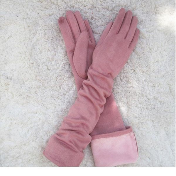

women's vintage suede fleece lined long touch screen gloves fashion spring autumn winter luxury warm elastic solid col jllybd, Black