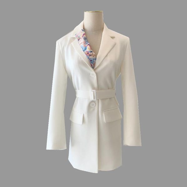 

brand fashion women high luxury spring autumn elegant ladies silk scarf lapel white long sleeve suit blazer coat, White;black