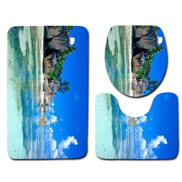 

bath mats 3pcs/set vintage cartoon print anti-slip bathroom floor mat home decor shower non-slip rug door ocean scenery