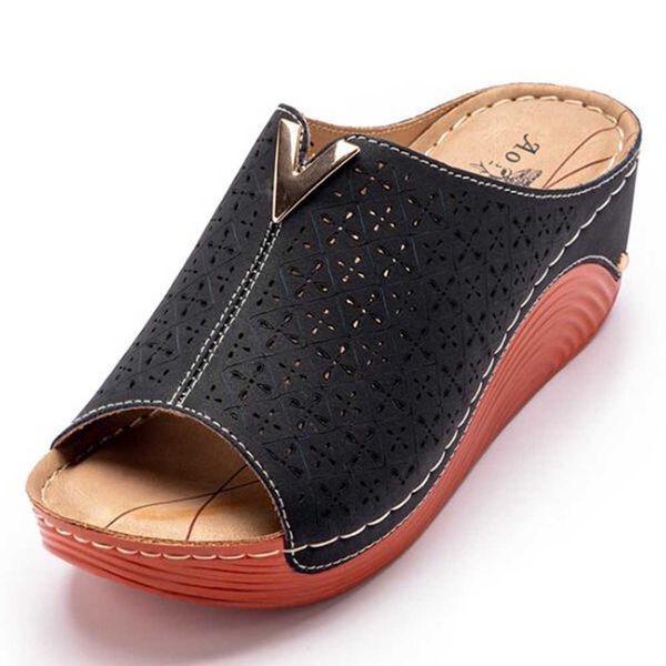 

women's wedge slipper summer shoes for women casual sandals fish mouth hollow thick bottom female slippers large size xx701 210625, Black
