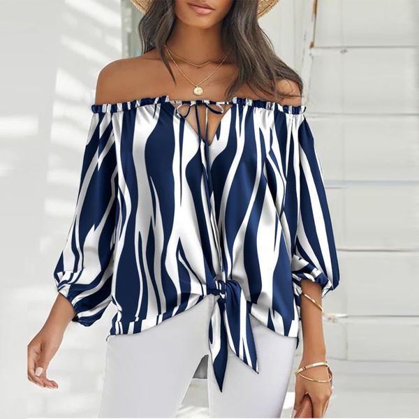 

women's blouses & shirts off shoulder blouse 2021 women casual half sleeve printing strapless bandage t-shirt crop short blusas, White