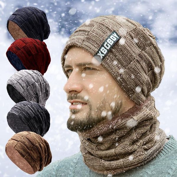 

winter beanie hats scarf set warm knit hats skull cap neck warmer with thick fleece lined winter hat & scarf for men wom, Black