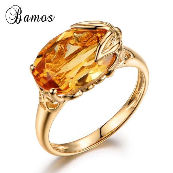 

wedding rings bamos luxury yellow zircon engagement ring gold filled big promise for women unique birthstone jewelry gift, Slivery;golden