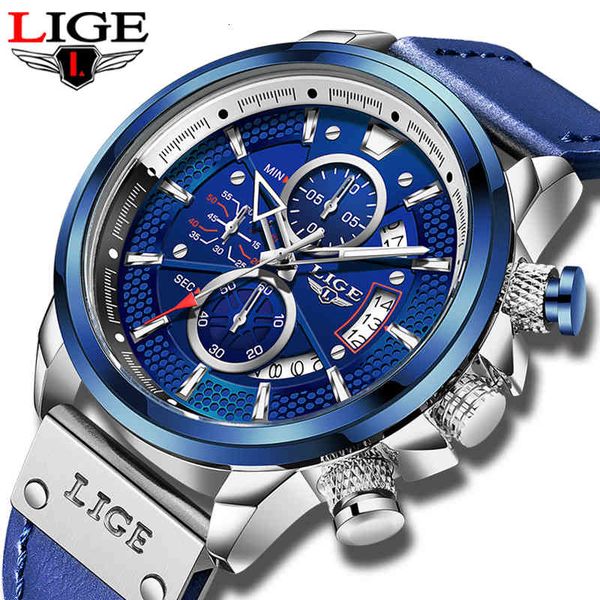 

watches lige brand mens 2021 fashion for men quartz clock man casual military waterproof wrist relogio masculino, Slivery;brown