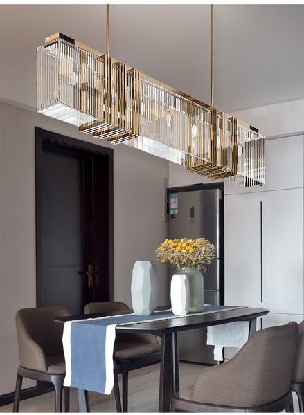 Retangular Sala de estar Chandelier Luzes LED modernas Lâmpada de sala de jantar ouro Long Long Project Lighting