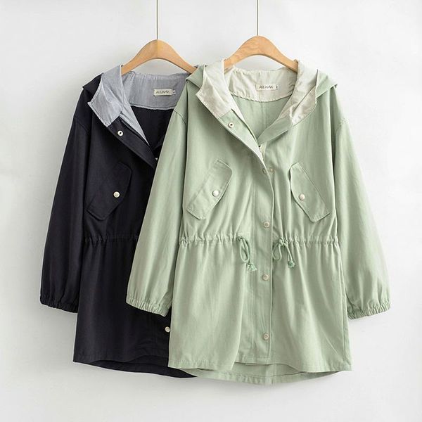 

oversized windbreaker 2021 spring autumn new loose long outerwear coat solid casual adjustable waist hooded women's trench coats, Tan;black