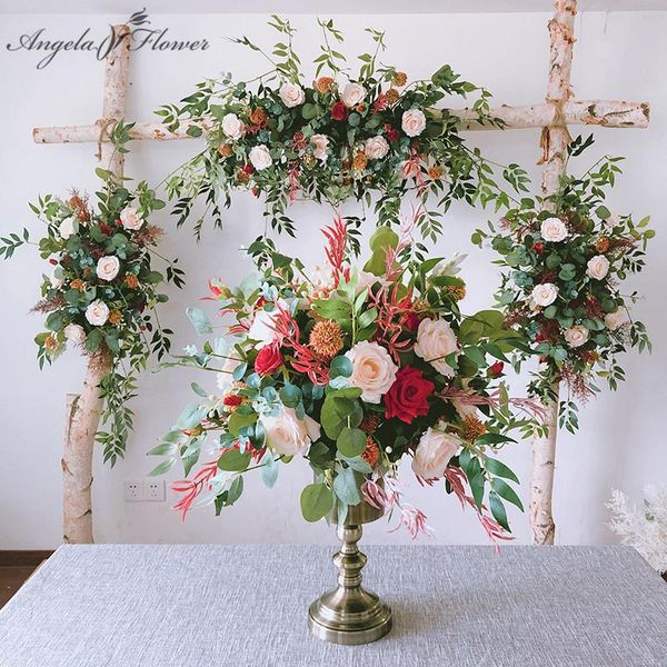 

decorative flowers & wreaths red green wedding backdrop silk flower props solid arch floral artificial arrangement po studio party decoratio