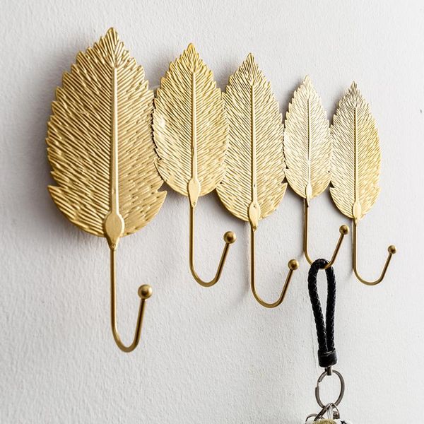 

hooks & rails decor bathroom accessories wall decoration2021 nordic golden iron leaf hanging hook key hanger clothes rack vintage home