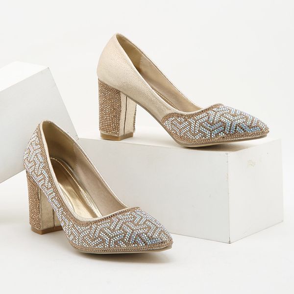 

women's high heels shoes clover decoration style gold glitter dress shoes casual fashion office party all-match, Black