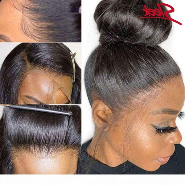 

peruvian remy straight front wigs 360 human hair pre plucked smooth wig lace frontal, Black;brown