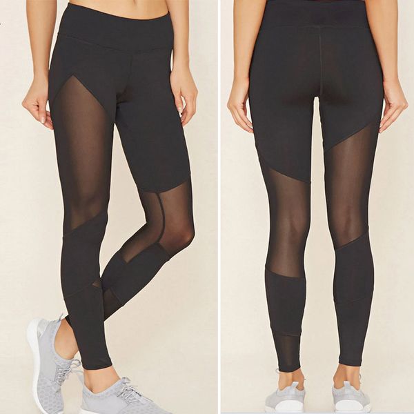 

women irregular mesh splicing fitness running broek yoga jogging black
