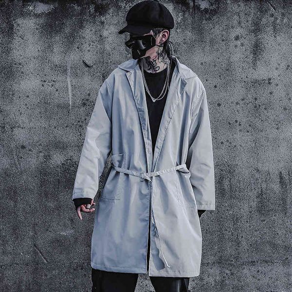 

men's jackets long trench autumn simple loose open stitch black outwear male casual harajuku daily jacket sashes korean clothes b6, Black;brown