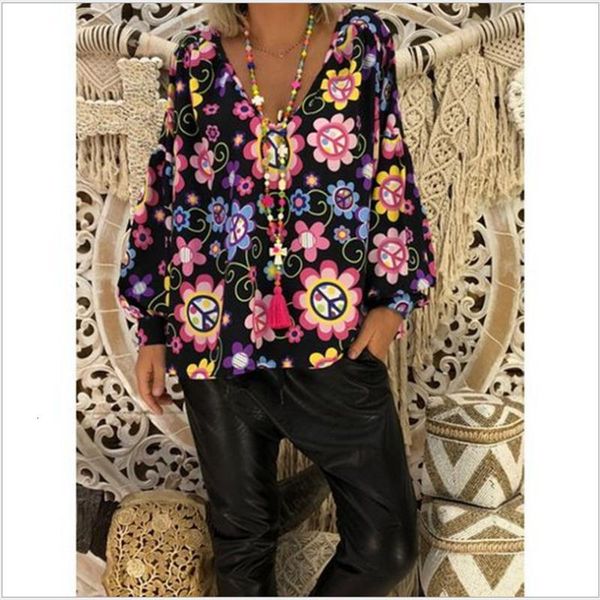 

lugentolo womens shirts print loose long sleeve v neck spring summer new striped casual fashion plus size women blouses, White