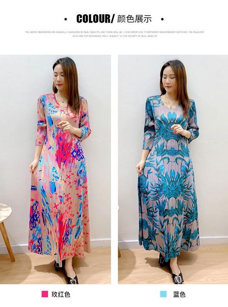 

casual dresses selling miyake three quarter round collar fold print a-line dress in stock, Black;gray