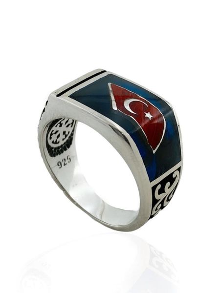 

cluster rings moon star turkish flag 925 silver men 's ring, Golden;silver