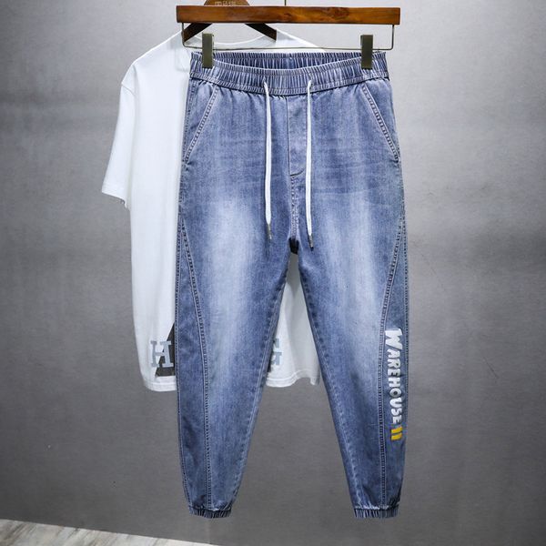 

jeans men's fashion brand summer korean slim fit small leg straight tube loose versatile trend men's casual pants, Blue