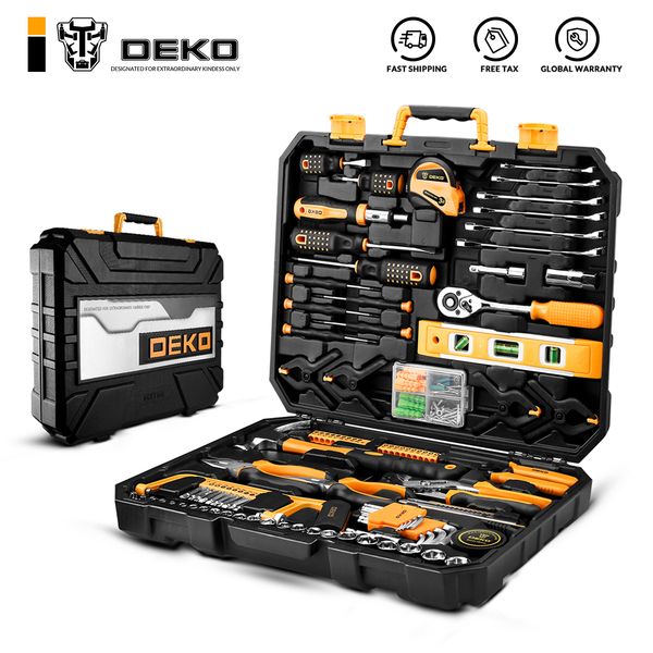 

deko edc hand tool set general household repair with plastic tool box case socket wrench screwdriver knife woodworking tools