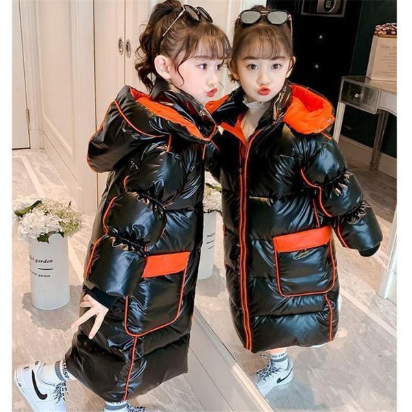 

down coat 2021 winter warm girl jackets long design children parkas kids teenager thick outerwear -30degree, Blue;gray