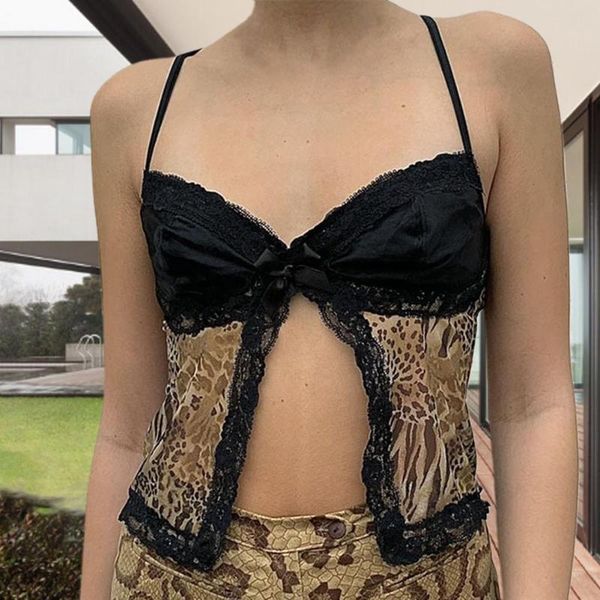 

women's tanks & camis leopard print split camisole women sleeveless lace trim vest crop for party, White