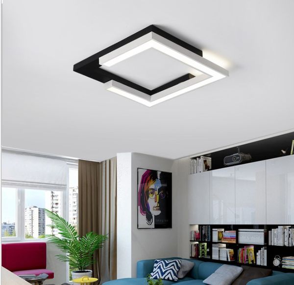 Quadratische, weiß-schwarze Deckenleuchten für Wohnzimmer, Schlafzimmer, moderne LED-Deckenleuchte für Aufputzmontage, für Büro, Arbeitszimmer