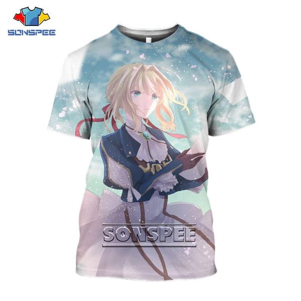 

men's t-shirts sonspee violet evergarden anime t shirt fashion women men t-shirt all-match street comfortable tees, White;black