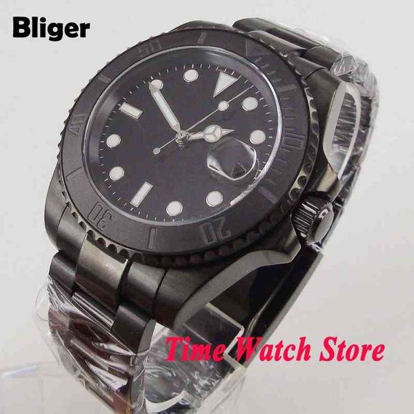 

nh35a 40mm pvd case japan miyota8215 fully black ceramic bezel sapphire glass automatic watch oyster bracelet, Slivery;brown