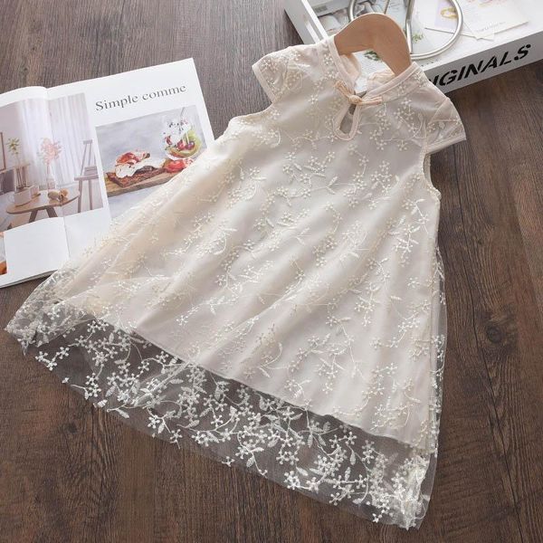 

girl's dresses baby girl summer dress kids floral embriodery princess children wedding party white vestidos sleeveless clothes for 3-7y, Red;yellow