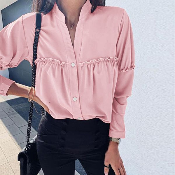 

2021 new autumn sleeve stand collar blouses spring women patchwork female single-breasted cardigan shirt fi6u, White